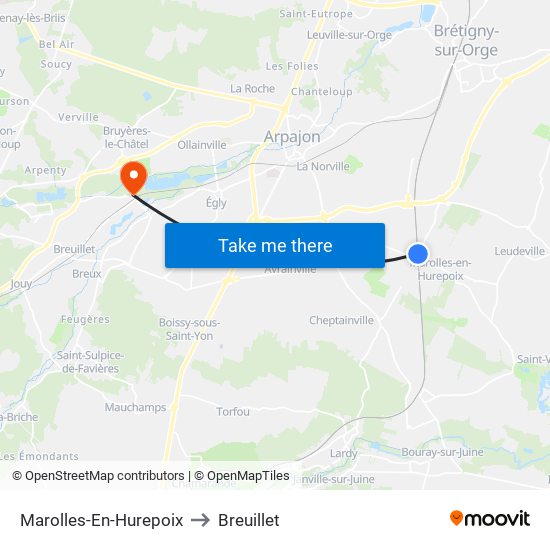 Marolles-En-Hurepoix to Breuillet map