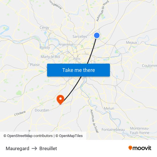 Mauregard to Breuillet map