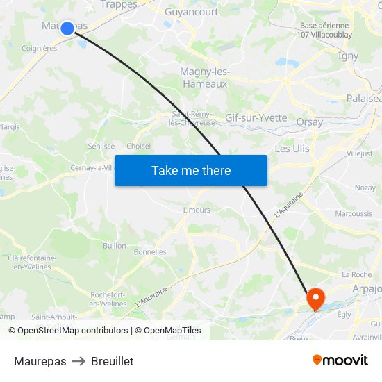 Maurepas to Breuillet map