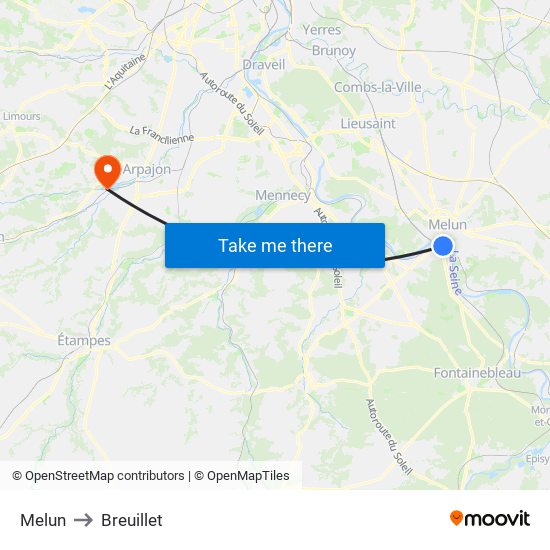 Melun to Breuillet map