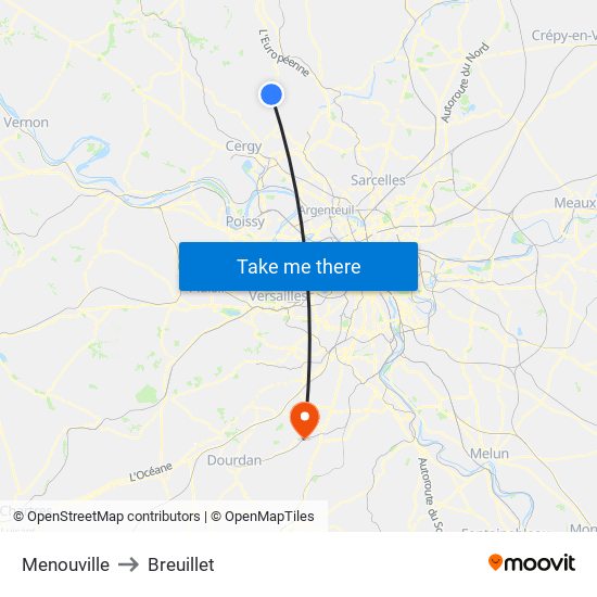 Menouville to Breuillet map