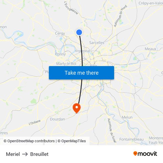 Meriel to Breuillet map