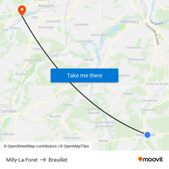 Milly-La-Foret to Breuillet map