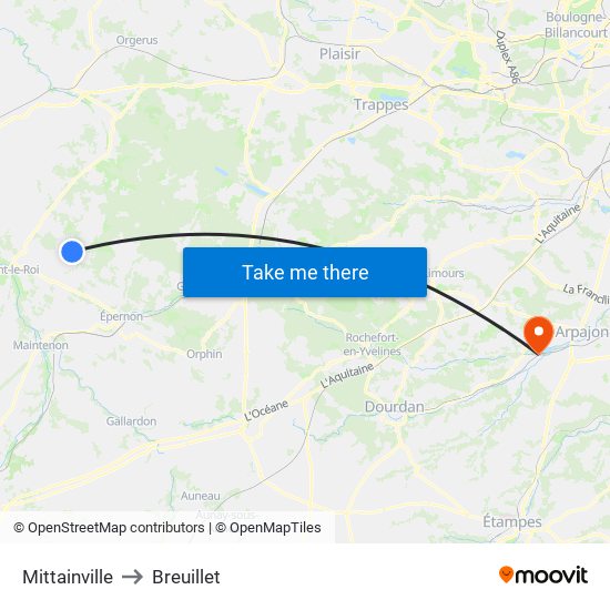Mittainville to Breuillet map