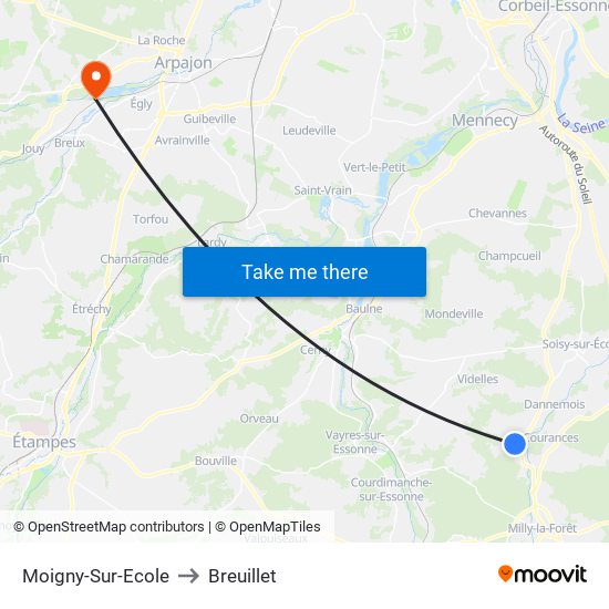Moigny-Sur-Ecole to Breuillet map