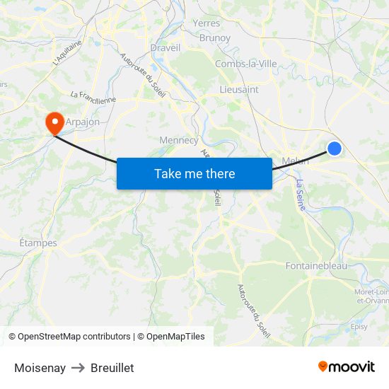 Moisenay to Breuillet map