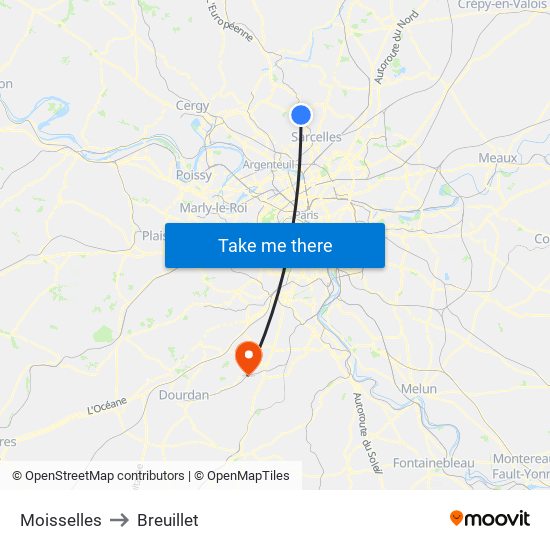 Moisselles to Breuillet map