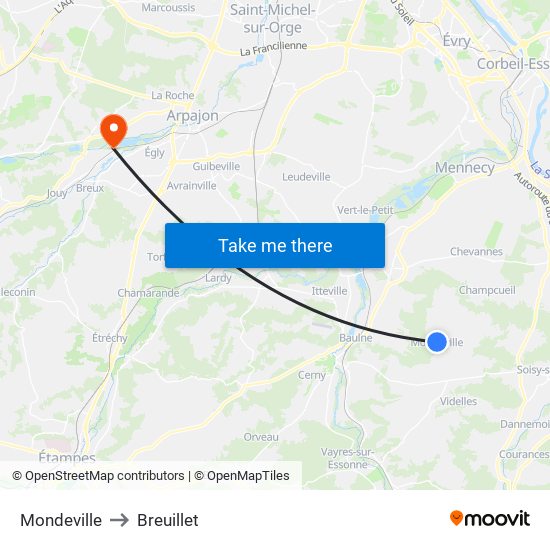 Mondeville to Breuillet map