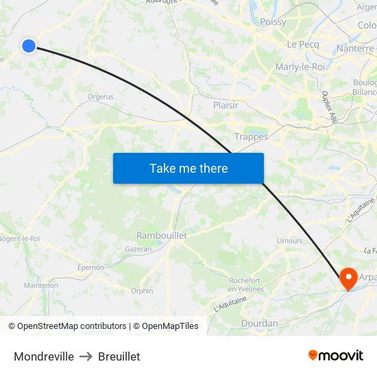 Mondreville to Breuillet map