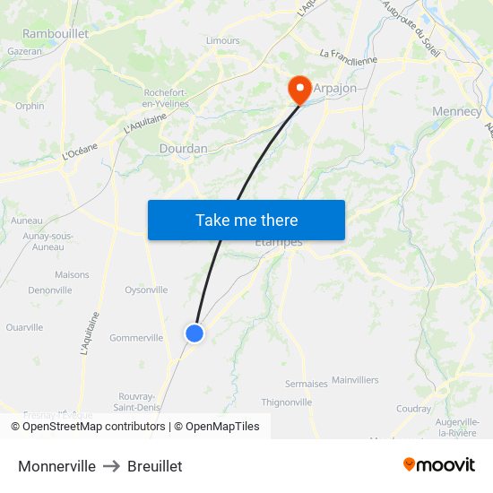 Monnerville to Breuillet map