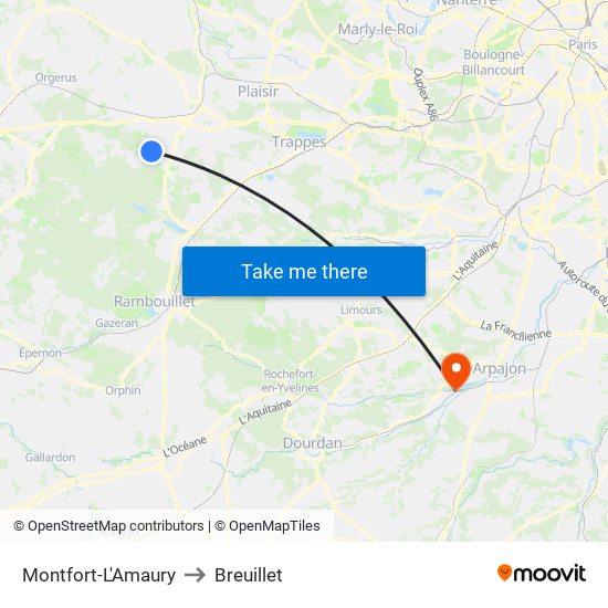 Montfort-L'Amaury to Breuillet map