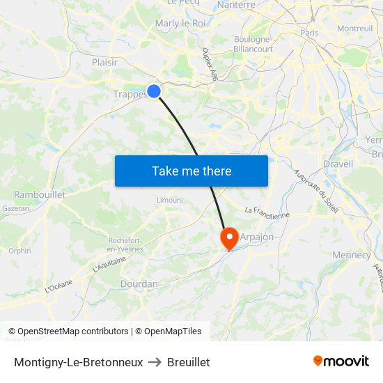 Montigny-Le-Bretonneux to Breuillet map