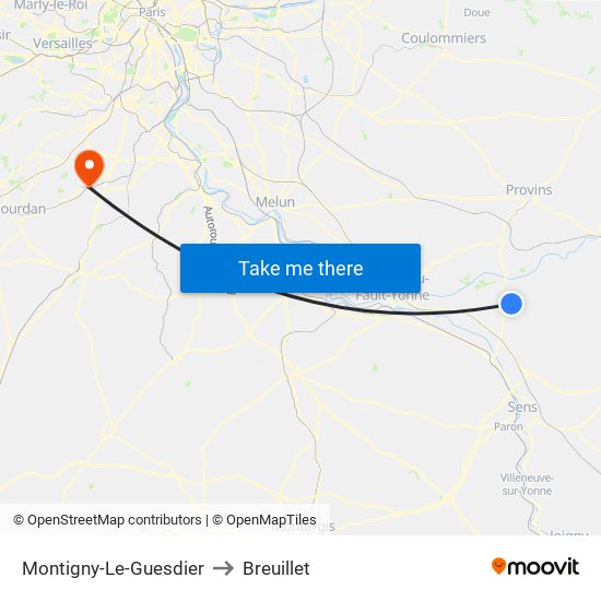 Montigny-Le-Guesdier to Breuillet map