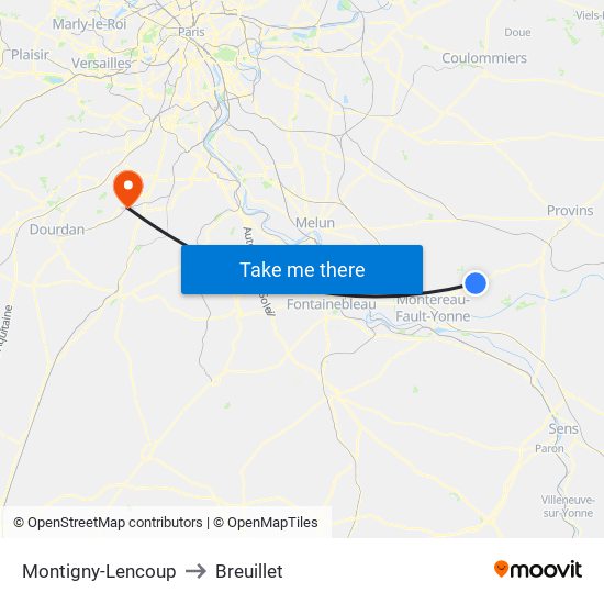 Montigny-Lencoup to Breuillet map