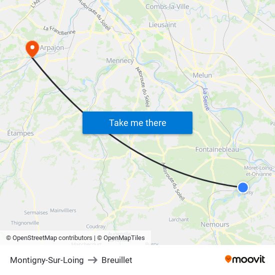 Montigny-Sur-Loing to Breuillet map