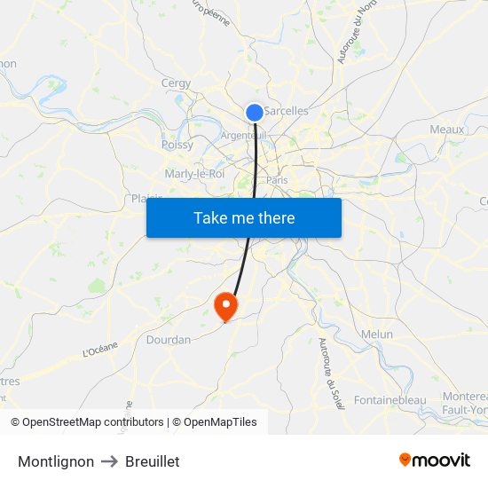 Montlignon to Breuillet map