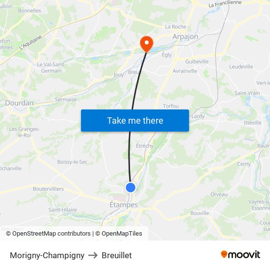 Morigny-Champigny to Breuillet map