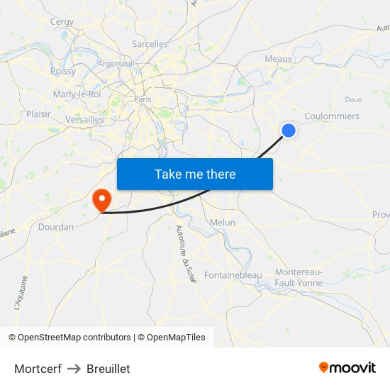 Mortcerf to Breuillet map