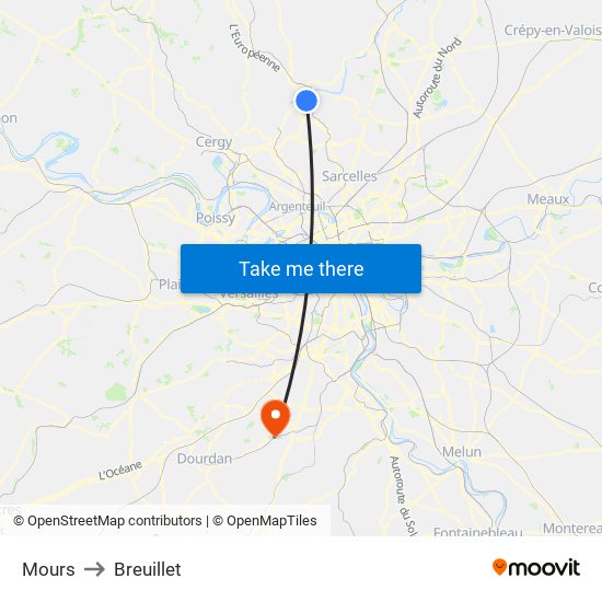 Mours to Breuillet map