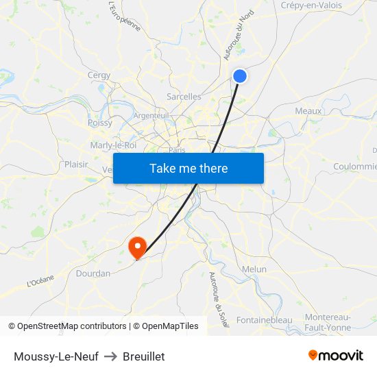 Moussy-Le-Neuf to Breuillet map