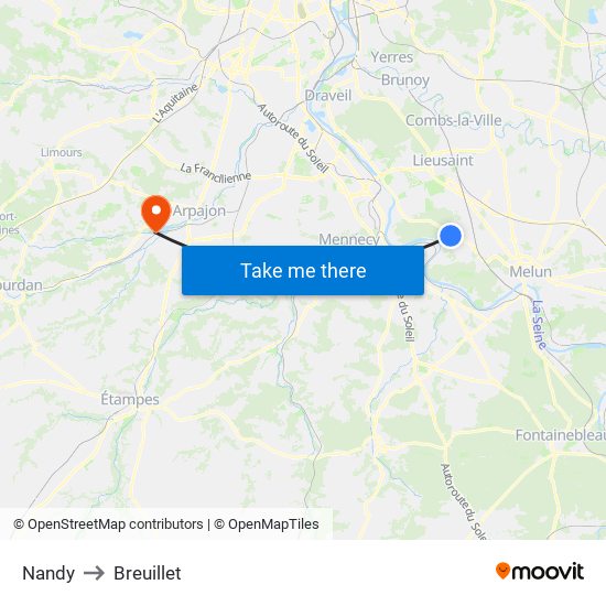 Nandy to Breuillet map