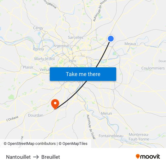 Nantouillet to Breuillet map