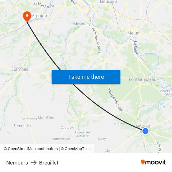 Nemours to Breuillet map