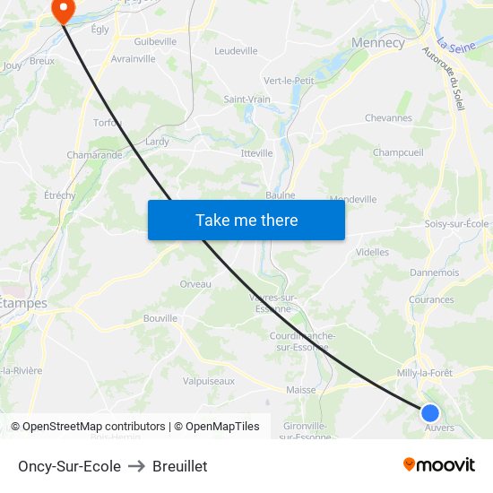 Oncy-Sur-Ecole to Breuillet map
