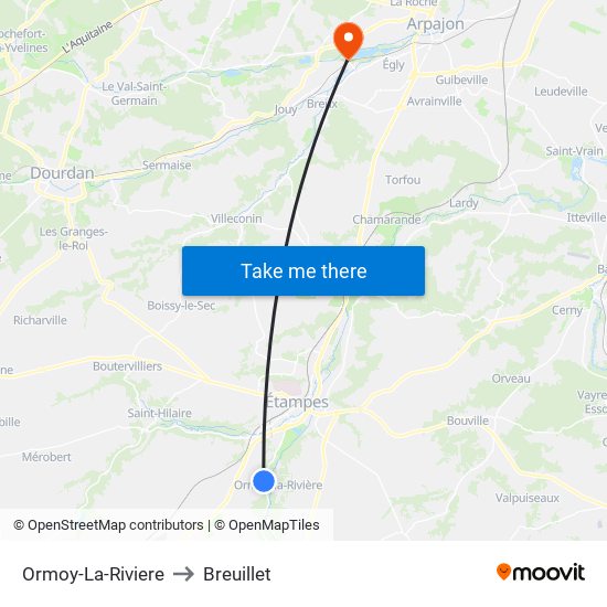 Ormoy-La-Riviere to Breuillet map