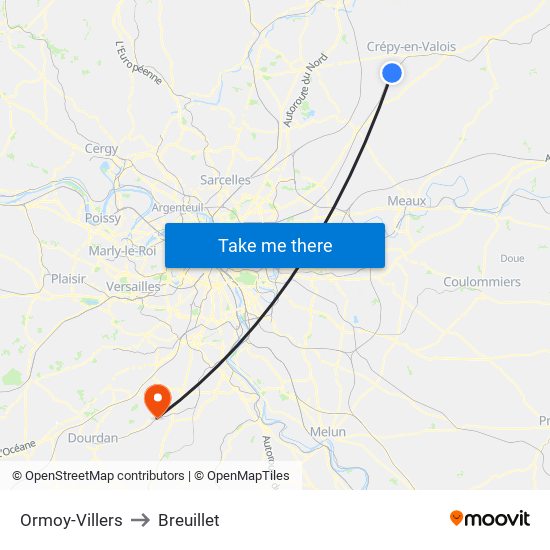 Ormoy-Villers to Breuillet map