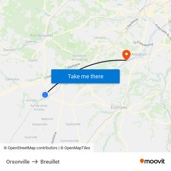 Orsonville to Breuillet map