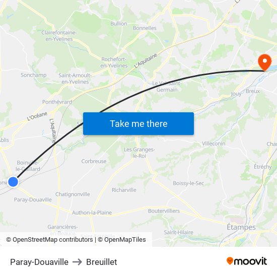 Paray-Douaville to Breuillet map