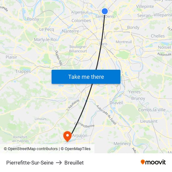Pierrefitte-Sur-Seine to Breuillet map