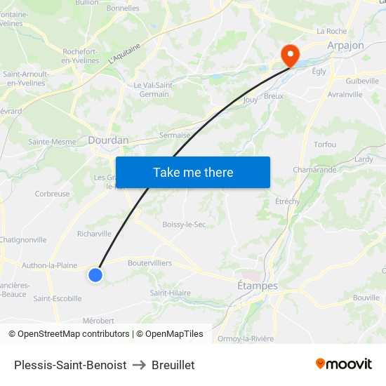 Plessis-Saint-Benoist to Breuillet map