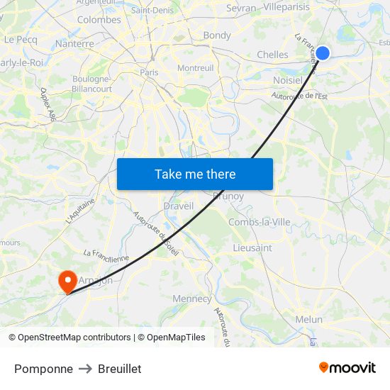 Pomponne to Breuillet map