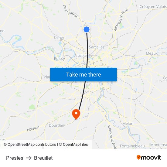 Presles to Breuillet map