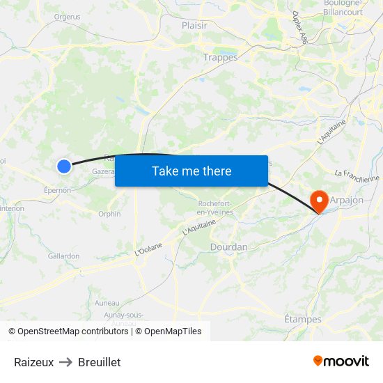 Raizeux to Breuillet map