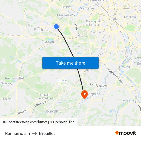 Rennemoulin to Breuillet map