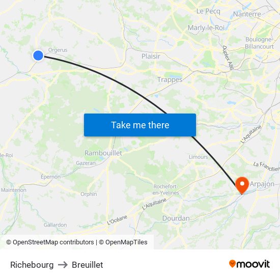 Richebourg to Breuillet map