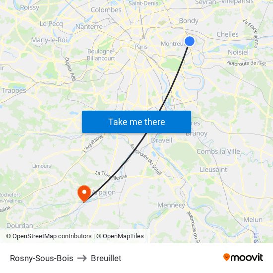 Rosny-Sous-Bois to Breuillet map