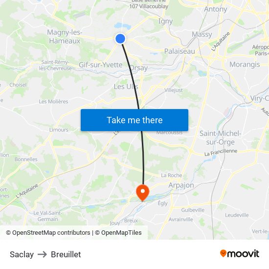 Saclay to Breuillet map