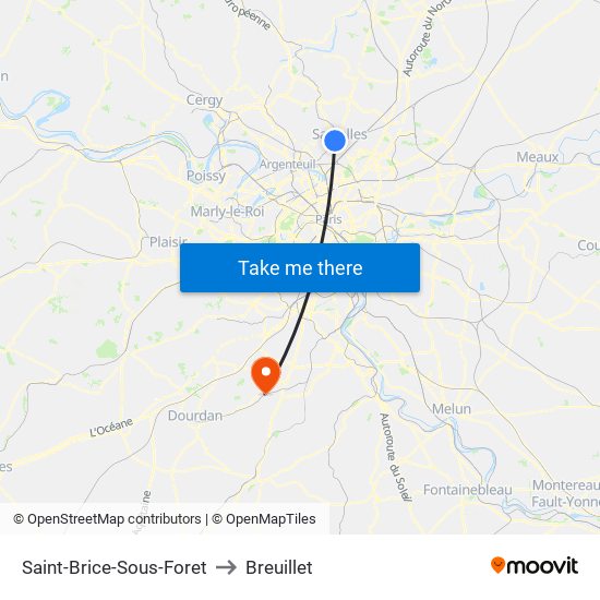 Saint-Brice-Sous-Foret to Breuillet map