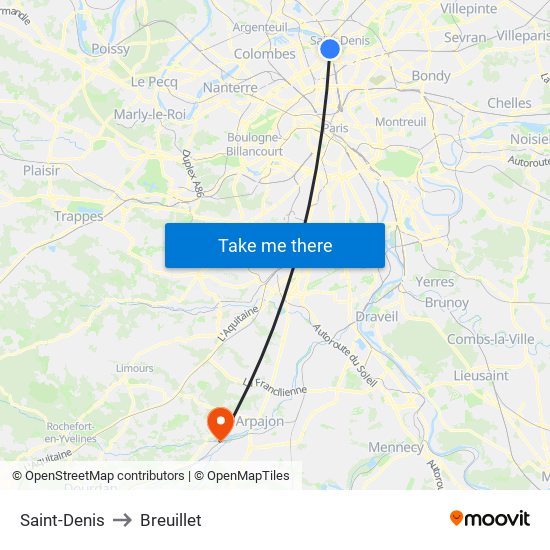 Saint-Denis to Breuillet map