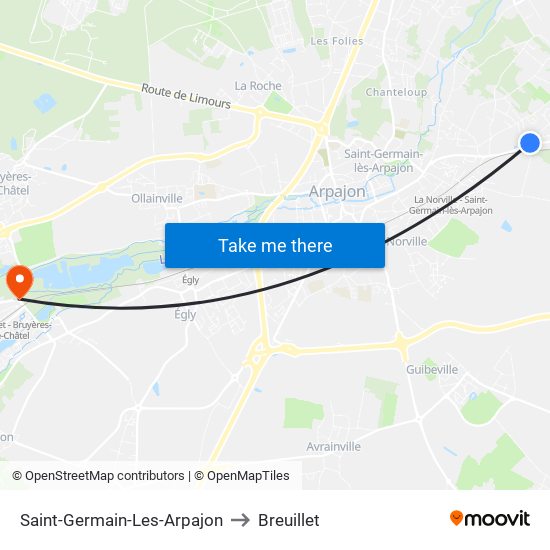 Saint-Germain-Les-Arpajon to Breuillet map