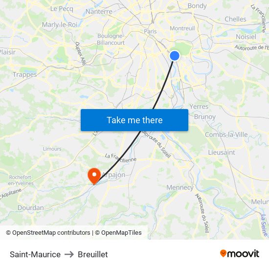 Saint-Maurice to Breuillet map