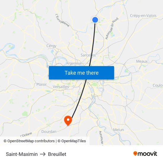 Saint-Maximin to Breuillet map