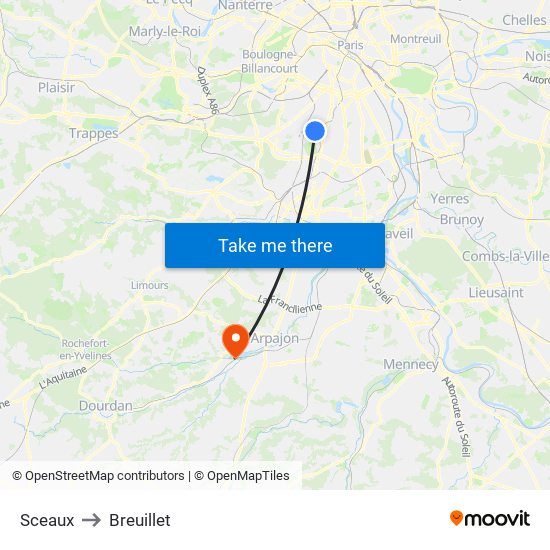 Sceaux to Breuillet map