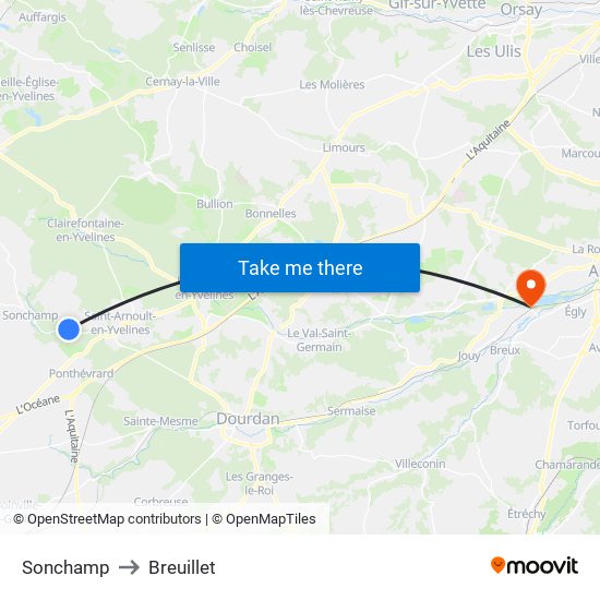 Sonchamp to Breuillet map