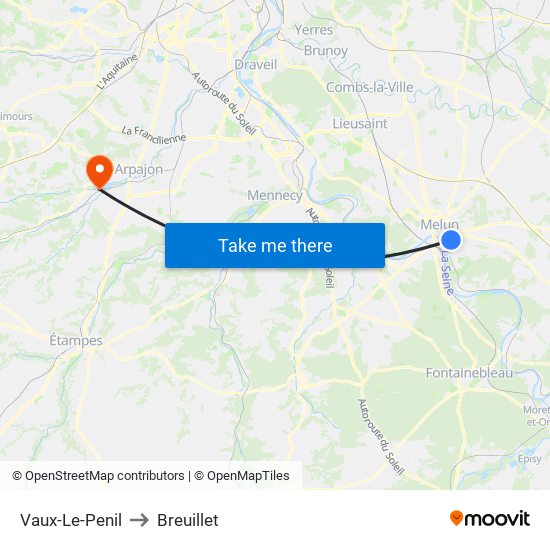 Vaux-Le-Penil to Breuillet map