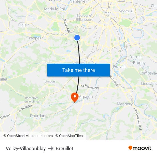 Velizy-Villacoublay to Breuillet map